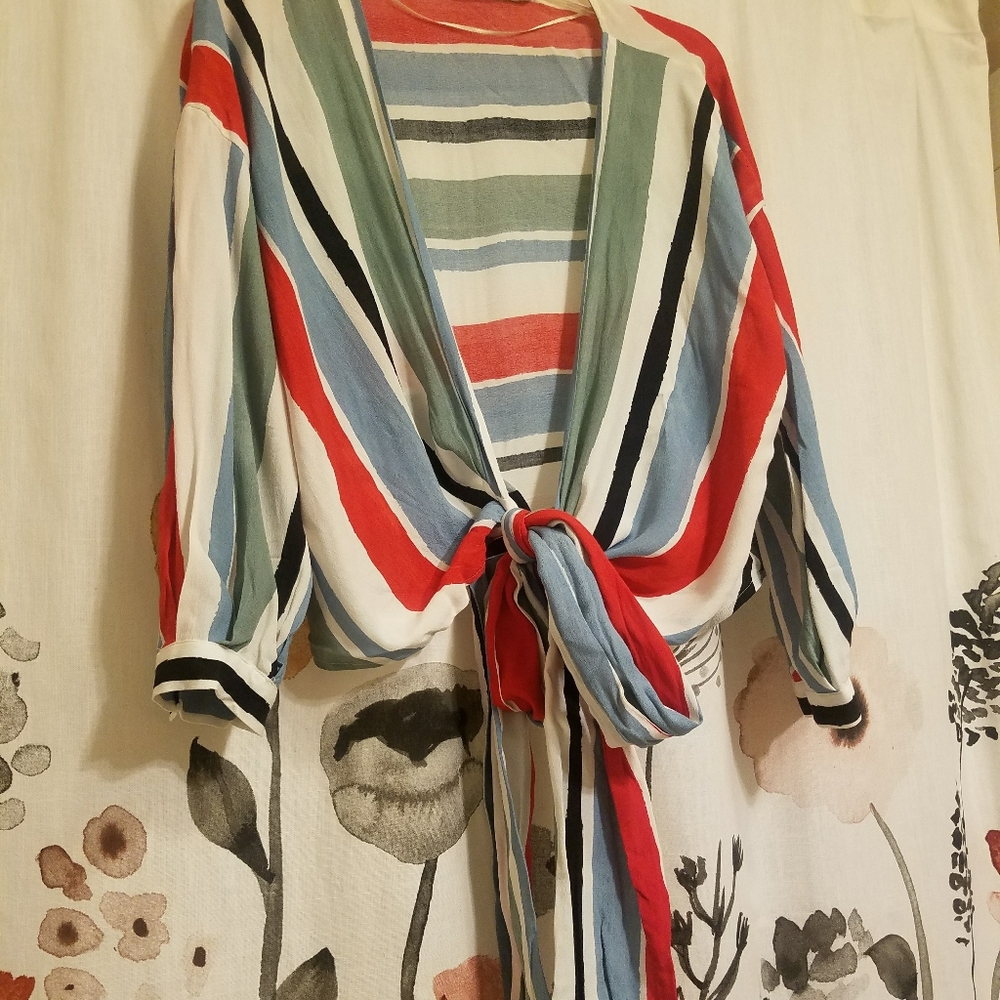 Zara striped tie blouse